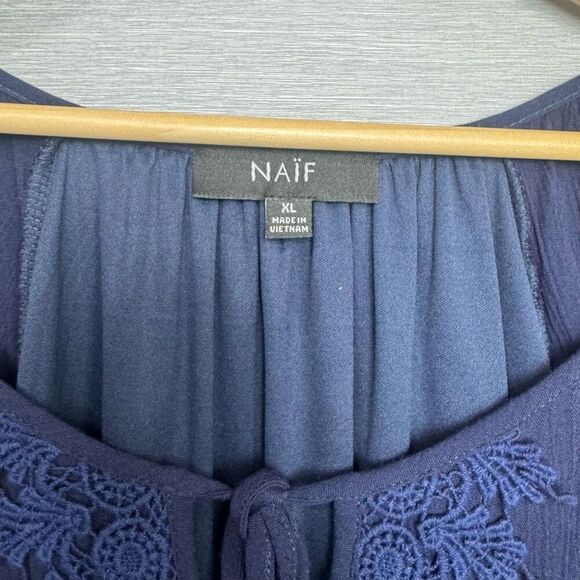 Naif Women's navy blue Embroidered Flowy Peasant Midi Dress, SZ XL - Picture 5 of 9